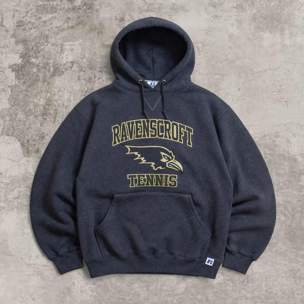 Ravenscroft Tennis Cropped Hoodie Dark Heather Grey Boxy Small Raleigh Copeland